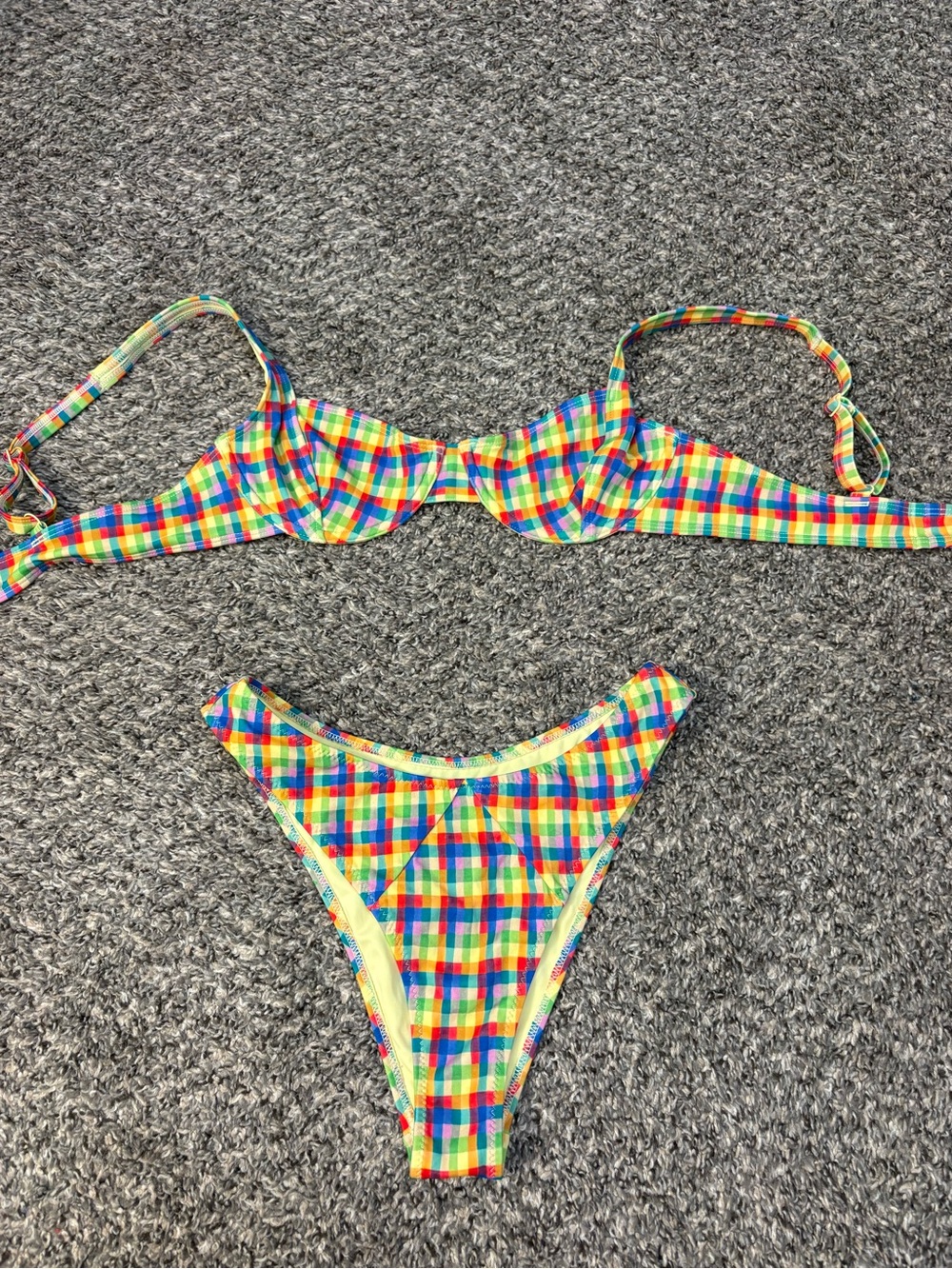 PacSun Multicolor Checkered Bikini Set - Yellow, Blue, Red, Green